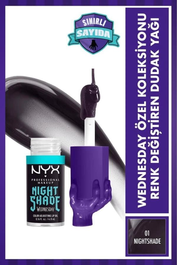 NYX Professional Makeup  Wednesday Özel Koleksiyonu Renk Değiştiren Dudak Yağı - 01 Nightshade