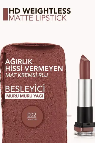 Flormar HD Weightless Matte Lipstick 002 Dry Rose