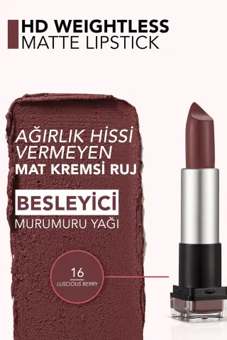 Flormar HD Weightless Matte Lipstick 016 Luscious Berry