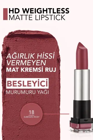 Flormar HD Weightless Matte Lipstick 018 Subdued Rosy