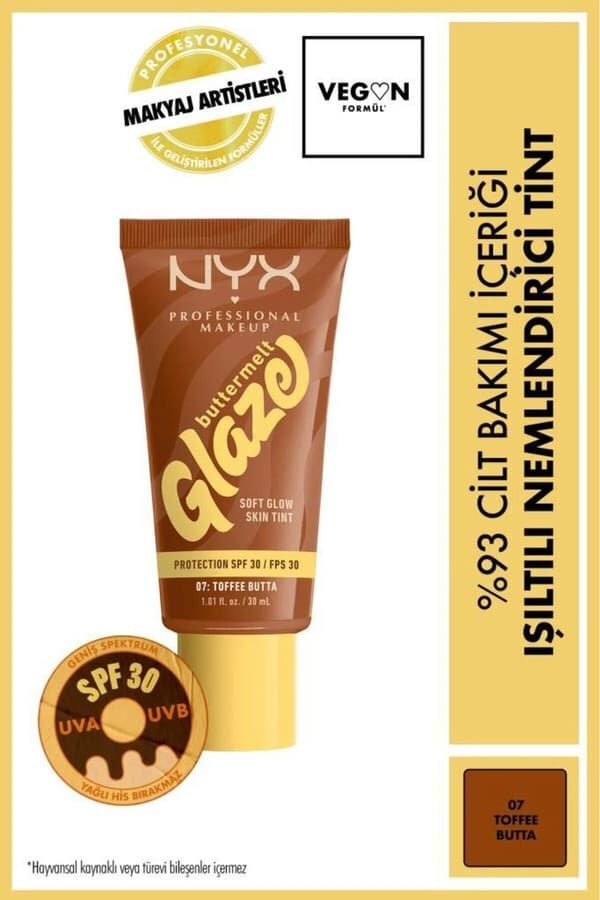 NYX Professional Makeup Buttermelt Glaze SPF 30 Işıltılı Skin Tint Nemlendirici Doğal Parlaklık – 07 Toffee Butta