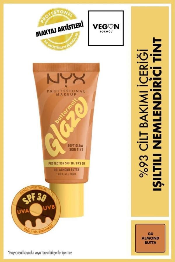 NYX Professional Makeup Buttermelt Glaze Işıltılı Nemlendirici Tint - 04 Almond Butta