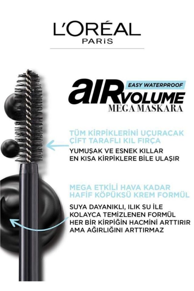 L'oréal Paris Air Volume Mega Easy Waterproof Suya Dayanıklı Maskara - Siyah