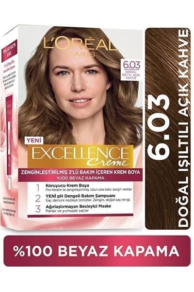 L'Oréal Paris Saç Boyası - Excellence Creme 6.03 Doğal Işıltılı Açık Kahve