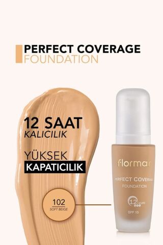 Flormar Yoğun Kapatıcı Su Bazlı Fondöten (Nötr Alt Ton) - Perfect Coverage Foundation - 102 - 8690604085903