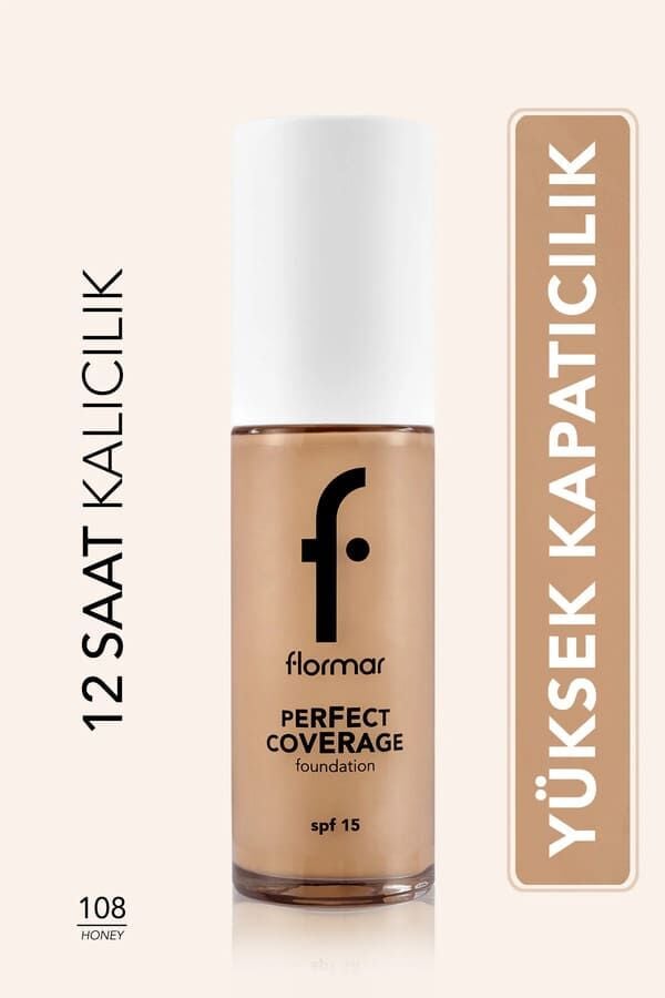 Flormar Perfect Coverage Yoğun Kapatıcı Su Bazlı Fondöten (Soğuk Alt Ton) -108 Honey
