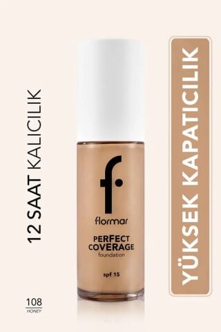 Flormar Perfect Coverage Yoğun Kapatıcı Su Bazlı Fondöten (Soğuk Alt Ton) -108 Honey