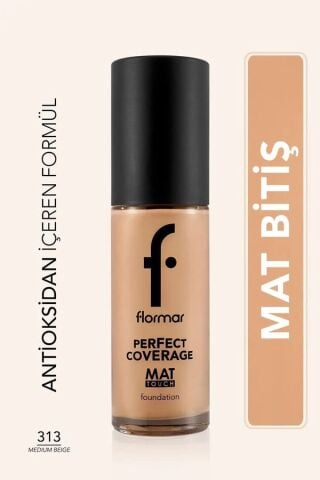Flormar Mat Birişli E Vitamini İçeren Fondöten - Mat Touch Foundation - 313 Medium Beige