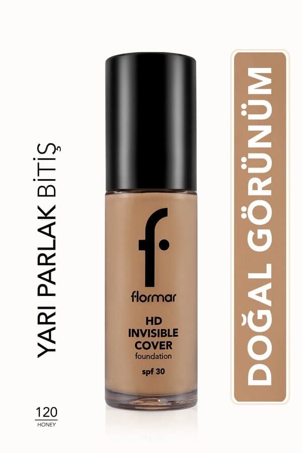 Flormar Invisible Cover HD Hafif Yapılı & Yarı Parlak Bitişli SPF30 Fondöten 120 Honey