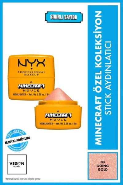 NYX Professional Makeup Minecraft Özel Koleksiyon Stick Aydınlatıcı, Highlighter - 03 Going Gold