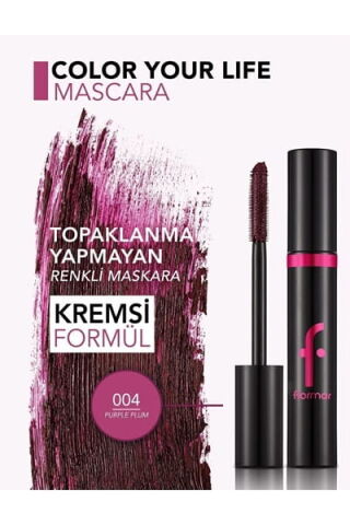 Flormar Dolgunlaştıran Renkli Maskara (MOR) - Color Your Life Mascara - 004 Purple Plum