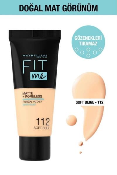 Maybelline New York Fit Me Matte Poreless Fondöten - 112 Soft Beige