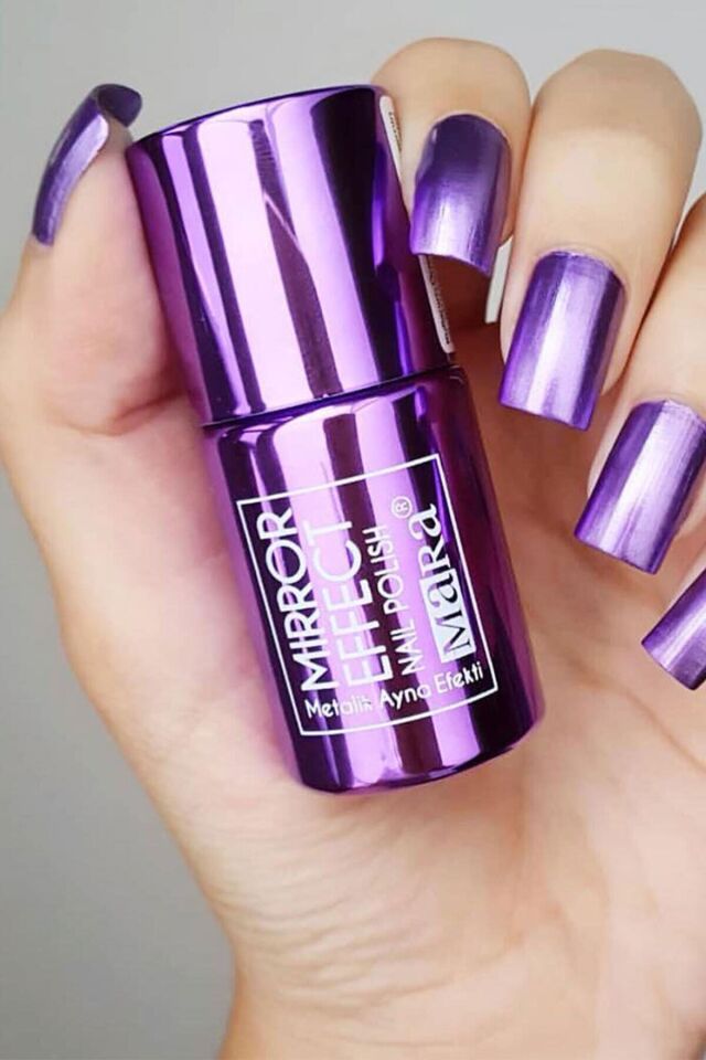 Mor Metalik Ayna Efektli Oje