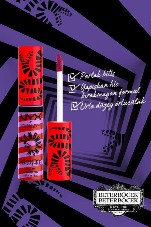NYX Professional Makeup Beetlejuice Özel Koleksiyon Dudak Parlatıcısı - 03 Purple + Red