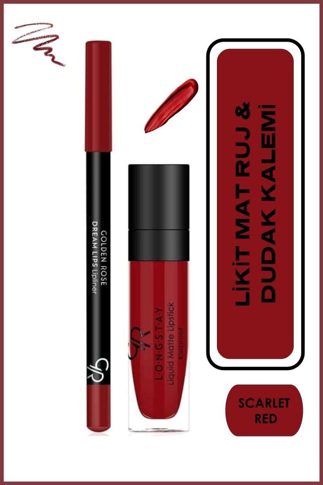 Matte Lip Kit Scarlet Red Avokado ve Pamuk Yağlı Mat Ruj & Dudak Kalemi 5,5 ml + 1,6 g