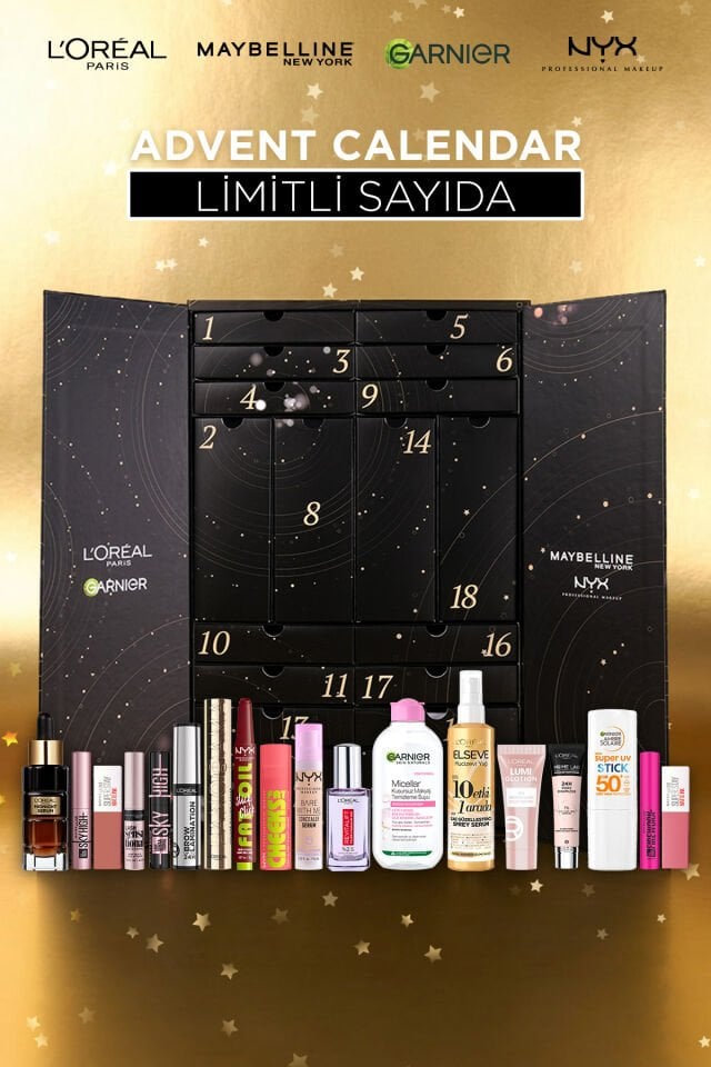 Advent Calendar - L'Oréal Paris, Maybelline, NYX, Garnier & Elseve (Orijinal & Seyahat Boy Ürünler)