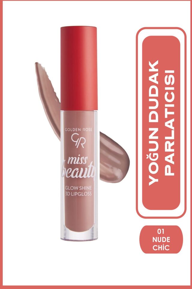 Miss Beauty Glow Shine 3D Lipgloss 01 Nude Chic Dudak Parlatıcısı 4,5 ml