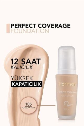 Flormar Yoğun Kapatıcı Su Bazlı Fondöten (Soğuk Alt Ton) - Perfect Coverage Foundation - 105 - 8690604085934