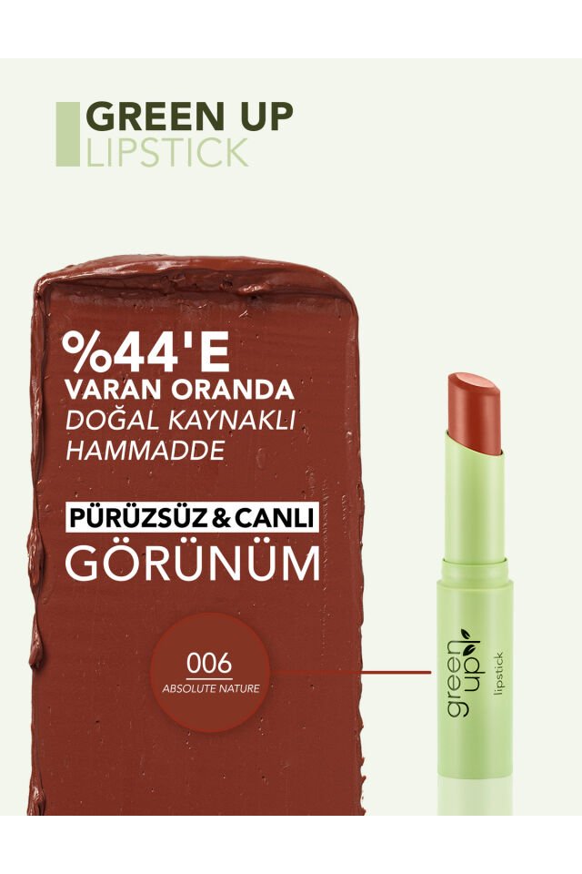 Flormar Green Up Yüksek Pigmentli & Yarı Mat Bitişli Vegan Ruj -  006 Absolute