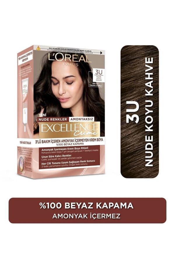 L'Oréal Paris Excellence Creme Nude Renkler Saç Boyası – 3u Nude Koyu Kahve