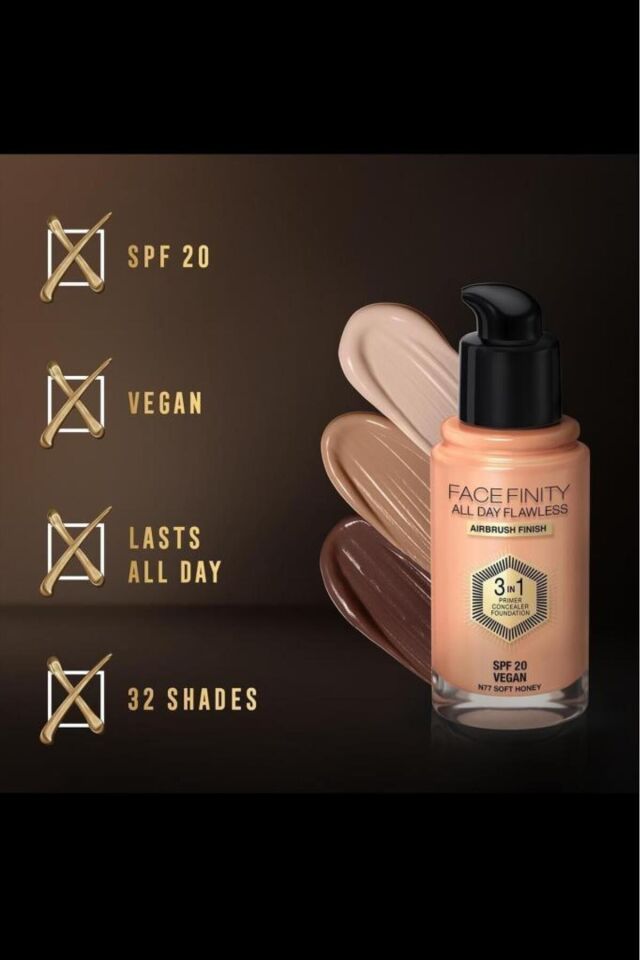 Fondöten Facefinity Foundation All Day Flawless 77 Soft Honey