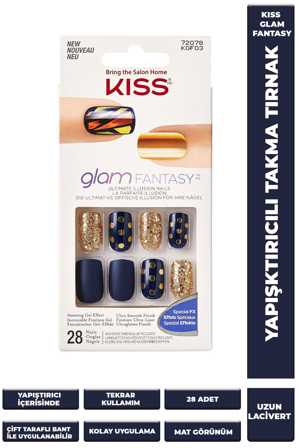 Jel Takma Tırnak Yapıştırıcılı Ve Çift Taraflı Bant Yapıştıcı Uzun Lacivert