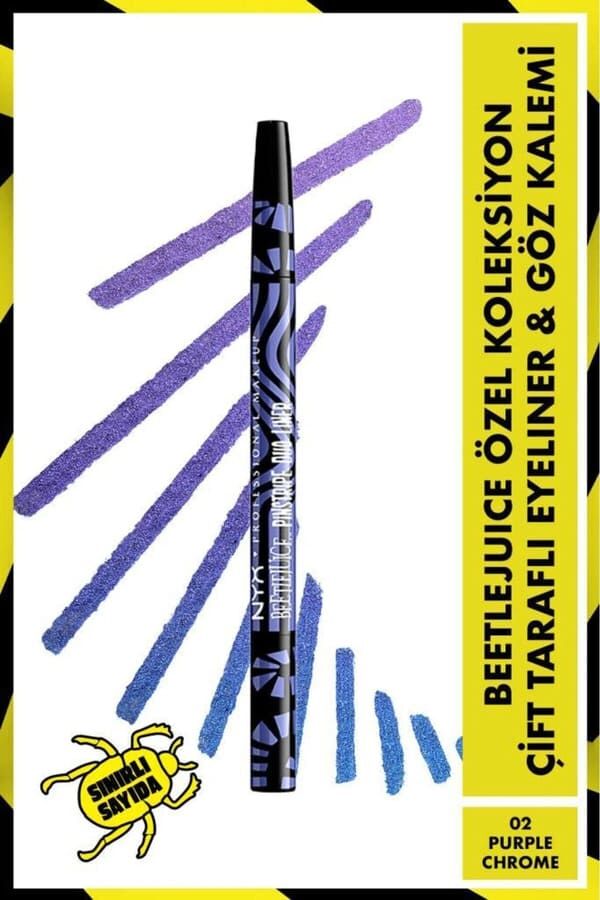 NYX Professional Makeup Beetlejuice Özel Koleksiyon Çift Uçlu Kalem- 02 Purple Chrome