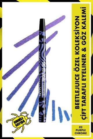 NYX Professional Makeup Beetlejuice Özel Koleksiyon Çift Uçlu Kalem- 02 Purple Chrome