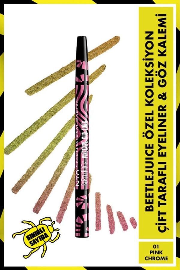 NYX Professional Makeup Beetlejuice Özel Koleksiyon Çift Uçlu Kalem- 01 Pink Chrome